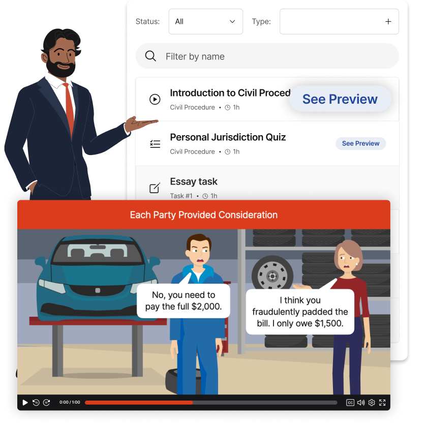 Showing examples of a Quimbee SideBar Video as well as a preview of courses available
